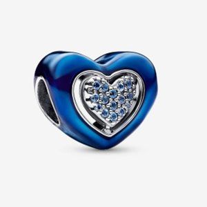 New Pandora S925 Blue Spinnable Authentic Heart Silver Charm w/pouch